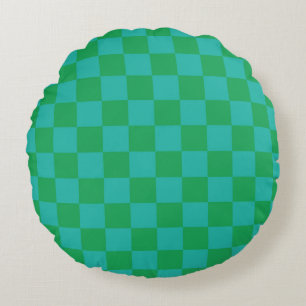 Green Blue Chequered Gingham Pattern Round Pillow