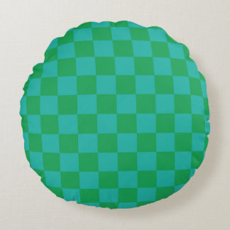 Green Blue Chequered Gingham Pattern Round Pillow