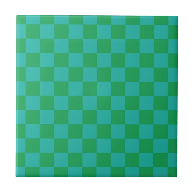Green Blue Chequered Gingham Pattern Tile (Front)