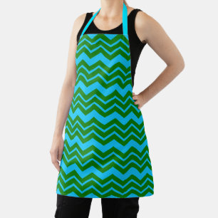 Green Blue Chevron Zigzag Design  Apron