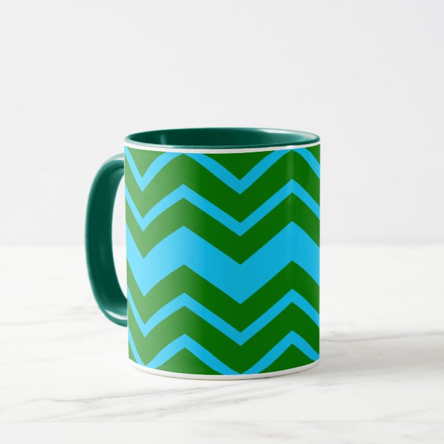 Green Blue Chevron Zigzag Design  Mug (Front Left)