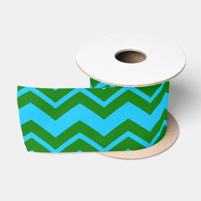 Green Blue Chevron Zigzag Design  Satin Ribbon (Spool)
