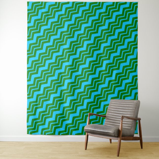 Green Blue Chevron Zigzag Design  Tapestry (In Situ)