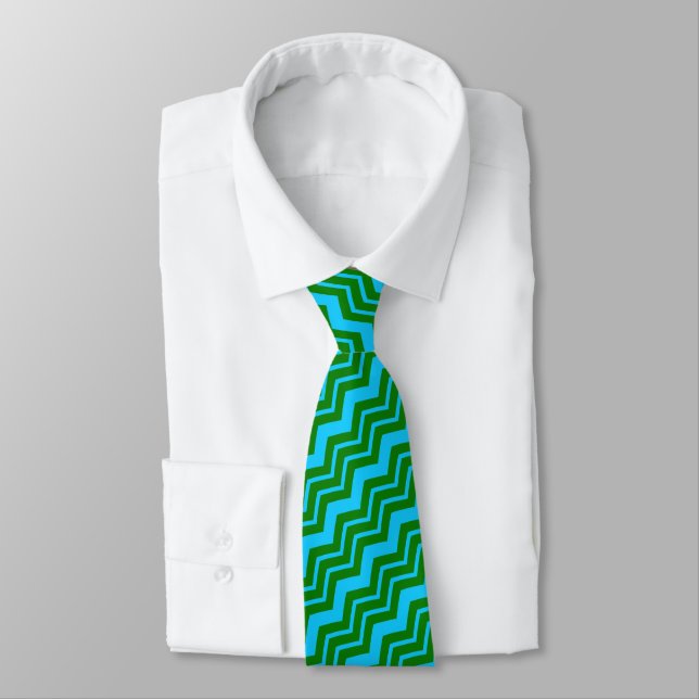Green Blue Chevron Zigzag Design  Tie (Tied)