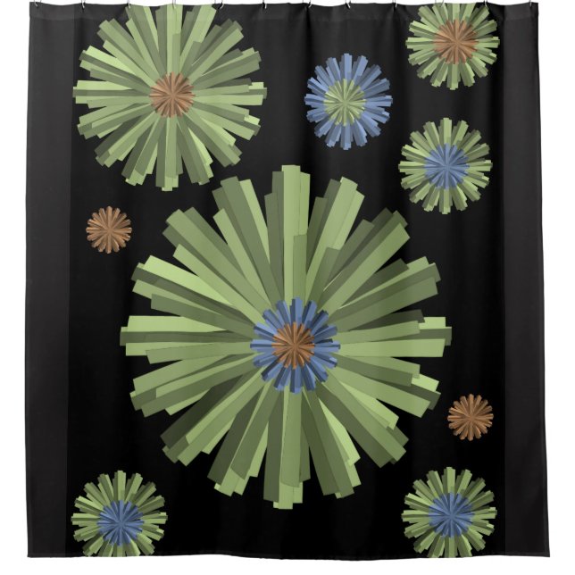 green blue circular black showercurtain (Front)