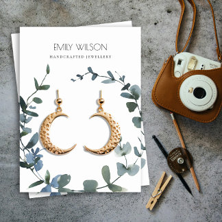 GREEN BLUE COIN EUCALYPTUS FOLIAGE EARRING DISPLAY BUSINESS CARD