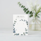 GREEN BLUE COIN EUCALYPTUS FOLIAGE EARRING DISPLAY BUSINESS CARD (Standing Front)