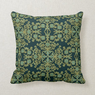 Green & Blue Damask French Throw Pillow