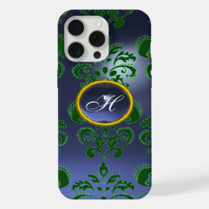 GREEN BLUE DAMASK GEMSTONE MONOGRAM Floral iPhone 15 Pro Max Case
