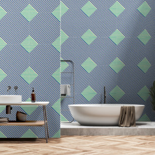 Green Blue Diamond Stripe Wallpaper