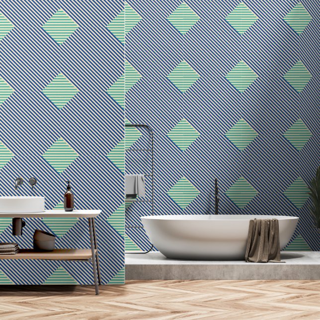 Green Blue Diamond Stripe Wallpaper (Bathroom)