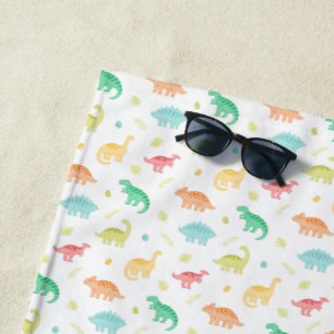 Green Blue Dinosaur Pattern Custom Name Beach Towel