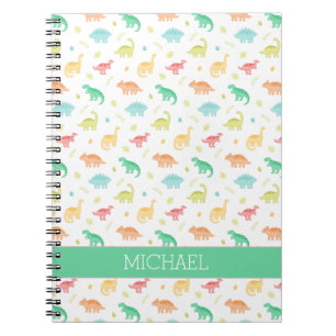 Green Blue Dinosaur Pattern Custom Name Notebook