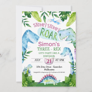 Green Blue Dinosaur T Rex Invitation d'anniversair