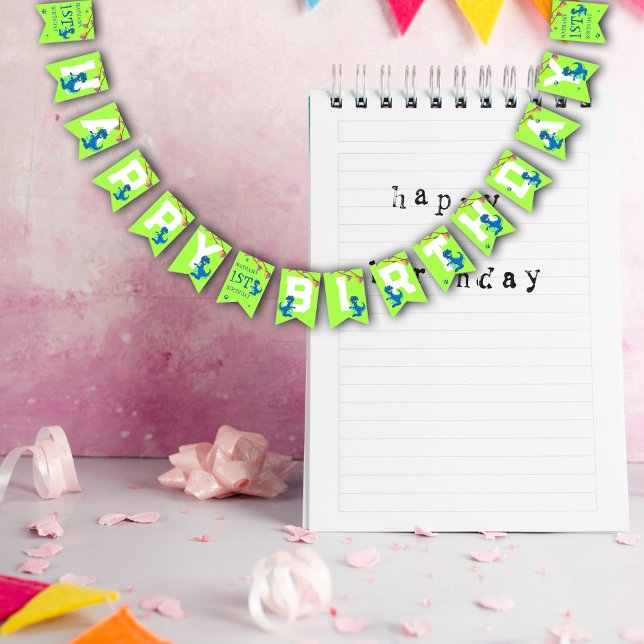 Green Blue Dinosaur Themed Kids Birthday Party Bunting Flags (Green Blue Dinosaur Themed Kids Birthday Party Bunting Flags)
