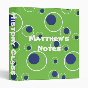 Green Blue Dots Circles Pattern 3 Ring Binder