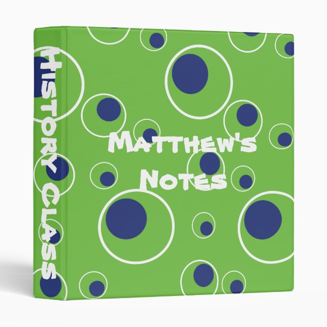 Green Blue Dots Circles Pattern 3 Ring Binder (Front/Spine)