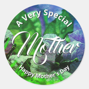 Green Blue Floral HAPPY MOTHER'S DAY Customized Classic Round Sticker
