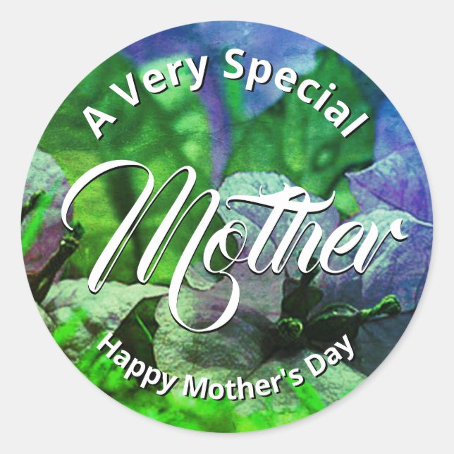 Green Blue Floral HAPPY MOTHER'S DAY Customized Classic Round Sticker (Front)