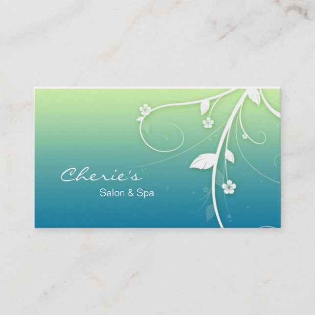 Green Blue Floral Swirls business card (Front)