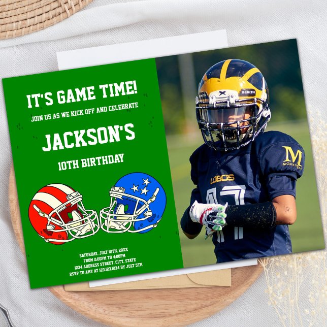 Green Blue Football Anniversaire des invitations p (Green Blue Football Birthday Invitations photo)