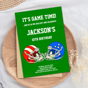 Green Blue Football Birthday Invitations