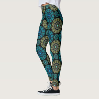 Green blue fractal sacred pattern  leggings