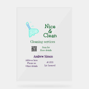 Green blue gitter clean mop add name address q r b acrylic sign