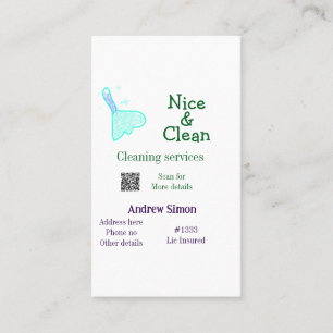 Green blue gitter clean mop add name address q r b business card