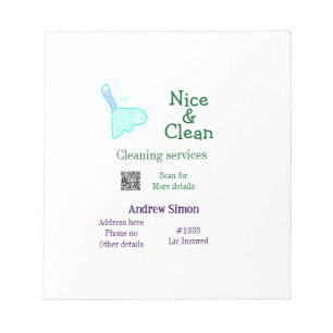Green blue gitter clean mop add name address q r b notepad
