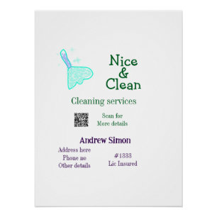 Green blue gitter clean mop add name address q r b poster