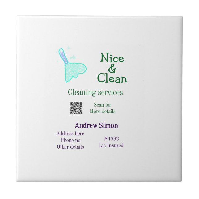 Green blue gitter clean mop add name address q r b tile (Front)