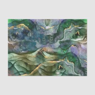 Green blue gold ink abstract tissue paper