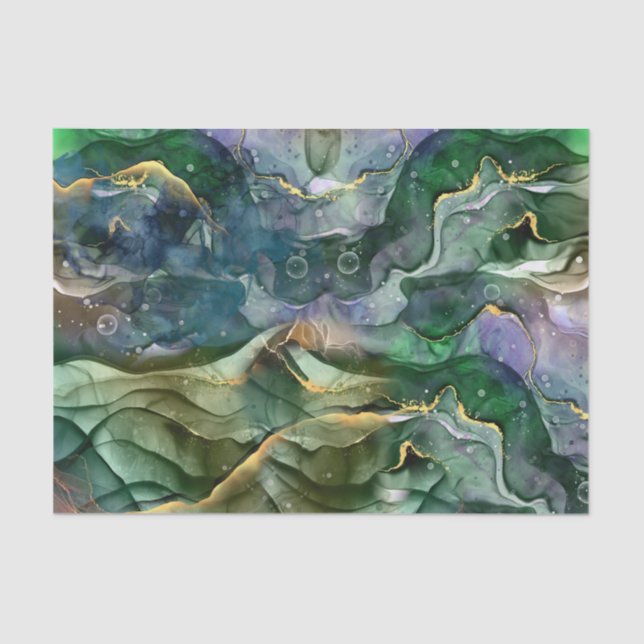 Green blue gold ink abstract tissue paper (Front)