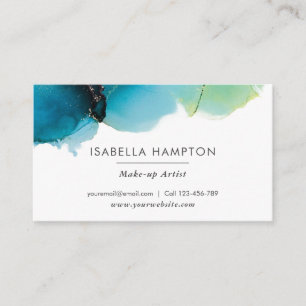 Green blue gold watercolor ink business card