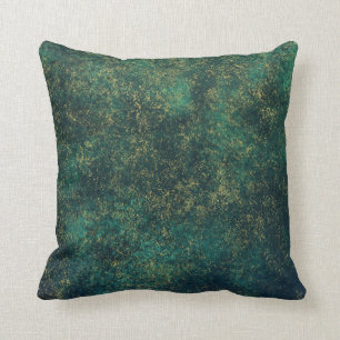 Green, Blue & Gold Watercolor Throw Pillow