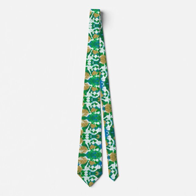 Green, Blue, Gold, White Repeating Pattern  Tie (Front)