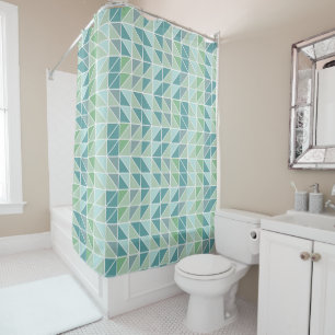 Green Blue Grey Abstract Triangle Shower Curtain