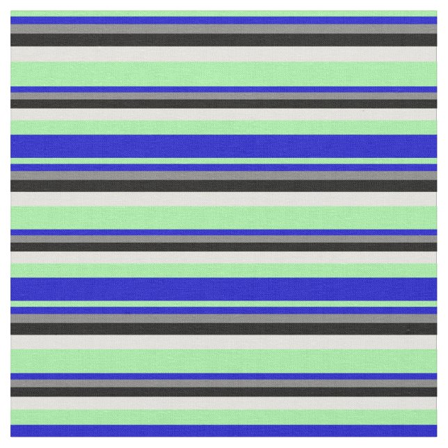 Green, Blue, Grey, Black & Light Yellow Pattern Fabric (Close Up)