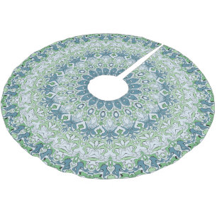Green Blue Grey Coastal Mandala Kaleidoscope Brushed Polyester Tree Skirt