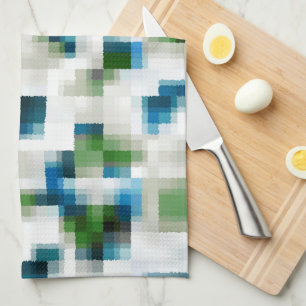 Green Blue Grey White Abstract Pattern  Kitchen Towel