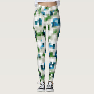 Green Blue Grey White Abstract Pattern   Leggings