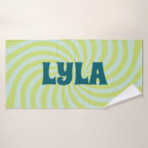 Green & Blue Groovy Swirl Bath Towel Custom Name