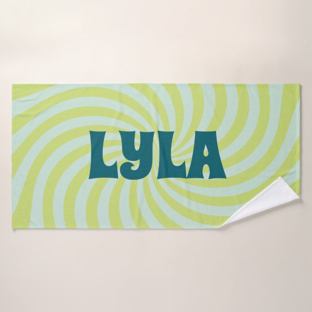 Green & Blue Groovy Swirl Bath Towel Custom Name (Bath Towel)