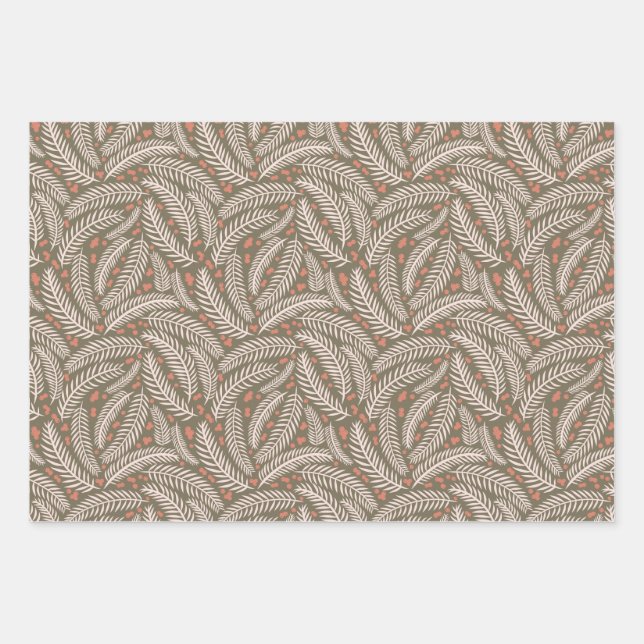 Green & Blue Hand-drawn Christmas Pine Tree Leaf  Wrapping Paper Sheet (Front)