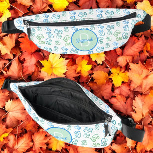 Green & Blue Heart Pattern with Initial Monogram Fanny Pack