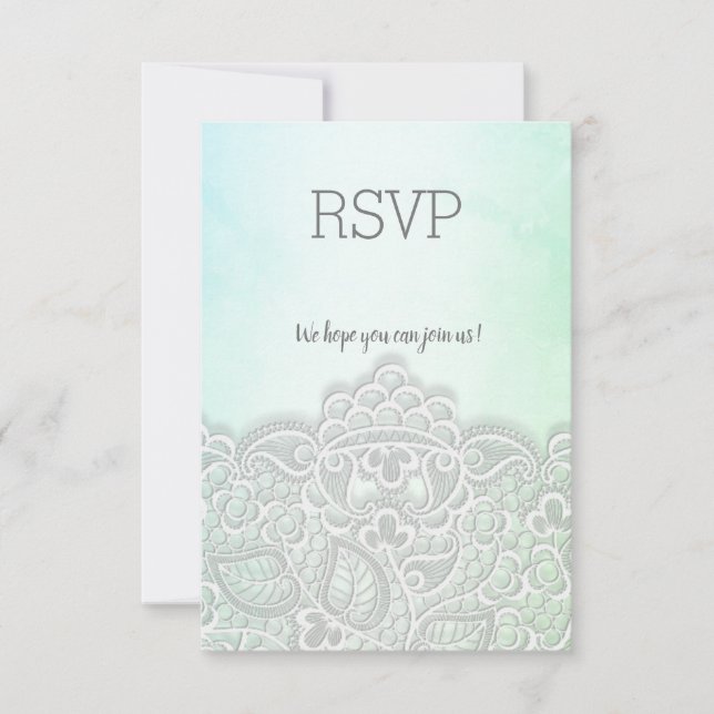Green blue  lace elegant all event rsvp response (Front)