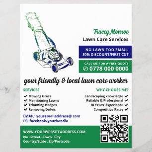 Green & Blue Lawn-Mower, Lawn Care Services Flyer
