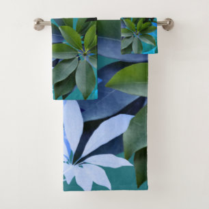 Green & Blue Leaves Art Bathroom Towel Set