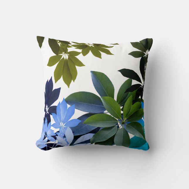 Green & Blue Leaves,  Foliage Throw Cushion (Front)